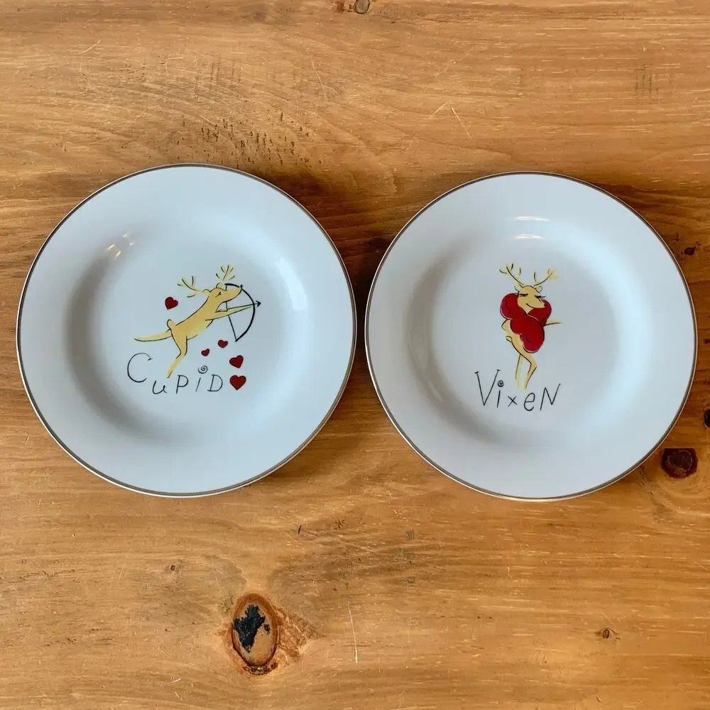 Pottery Barn Reindeer Plates Dessert Salad Plates 8.5